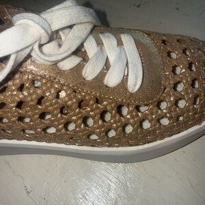 ANTONIO MELANI Gold Woven Lace-Up Sneaker with White Laces